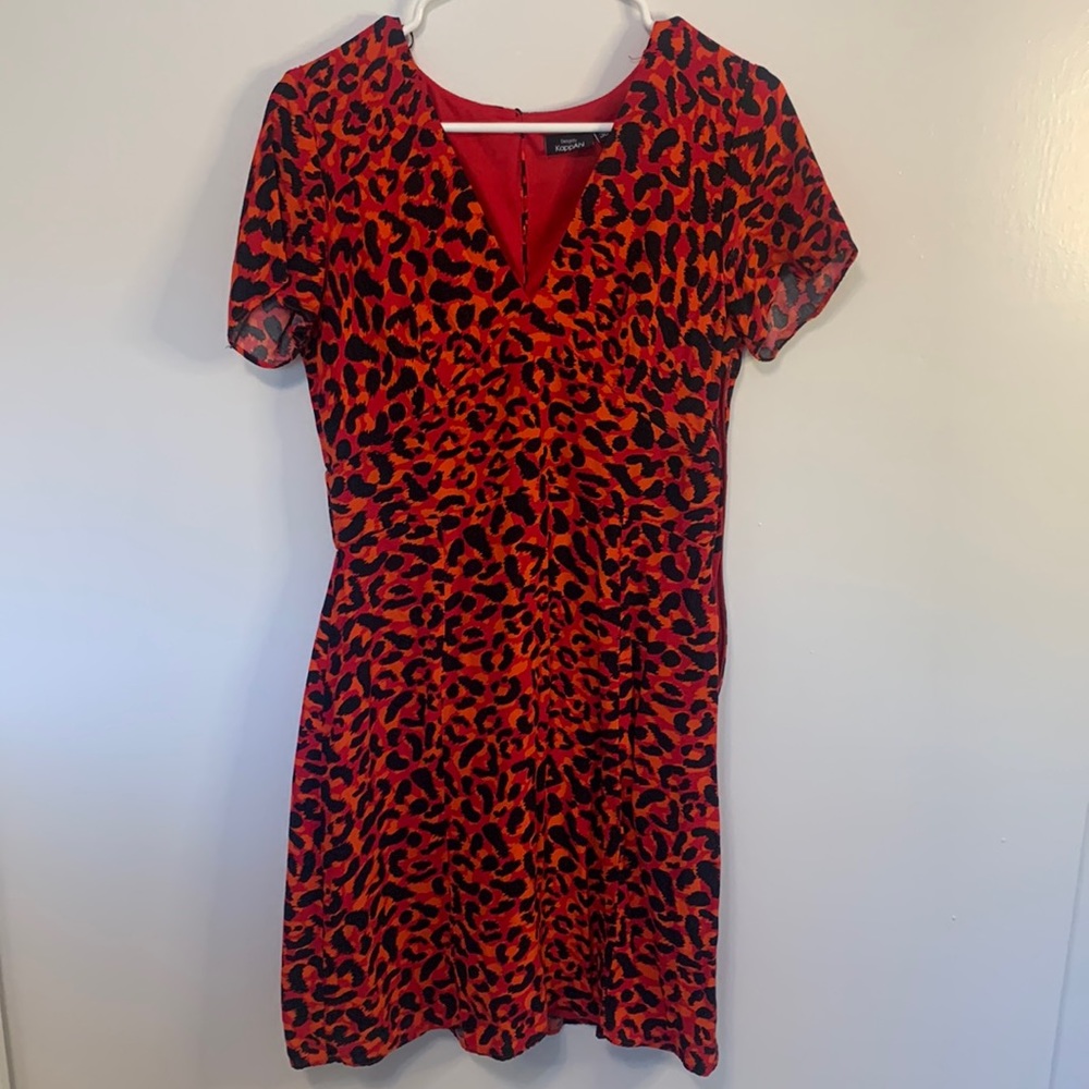 Red leopard print midi dress